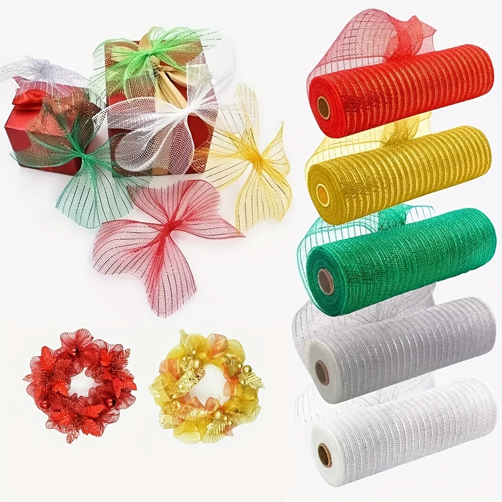 4 Rolls Mesh Ribbon Wreath Making Supplies Poly Mesh Ribbon Decor for  Easter Valentine St Patrick's Day Christmas DIY Craft Home Door 30 Feet  Each