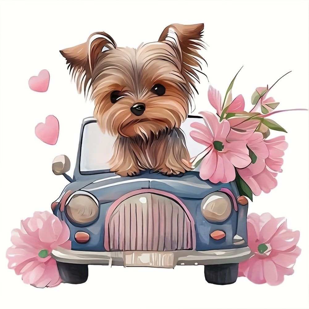 1pc 20*20cm/7.87inx7.87in Without Frame DIY 5D Diamond Painting Set Flower Dog Diamond Painting Full Diamond Art Embroidery Cross Stitch Picture Diamond Painting Art Craft For Wall Decoration