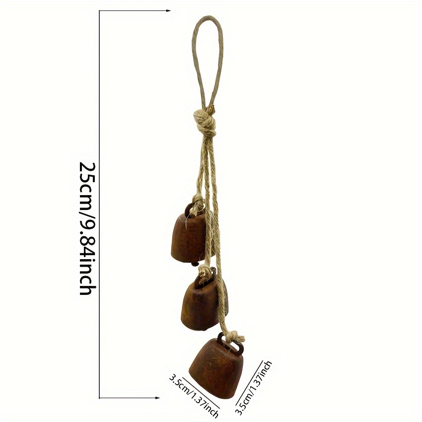 Image of 1pc, With Hemp Rope Wind Chimes Hanging Decoration, Decorative Cow Bells With Jute Hanging Rope, Front Door Rusty Bells Hanging Decor, Door Decor, Outdoor Decor, Window Decor