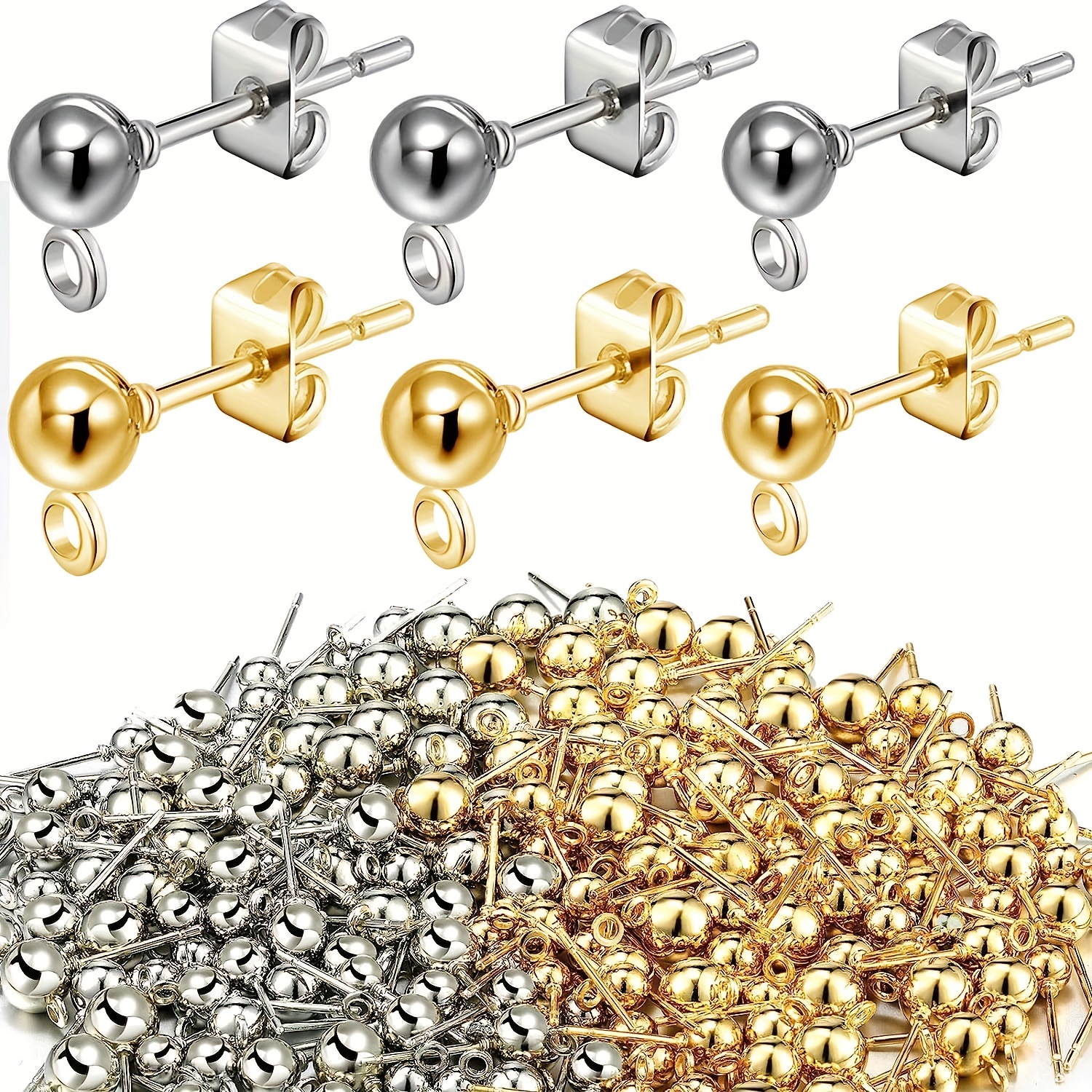

20pcs Ball Post Earring Stud Set For Diy Earrings Making With 20 Pieces Butterfly Earrings Pin Back Earrings With Loop For Diy Jewelry Making Findings Earrings Back Replacement, 4 Mm (silvery, Golden)