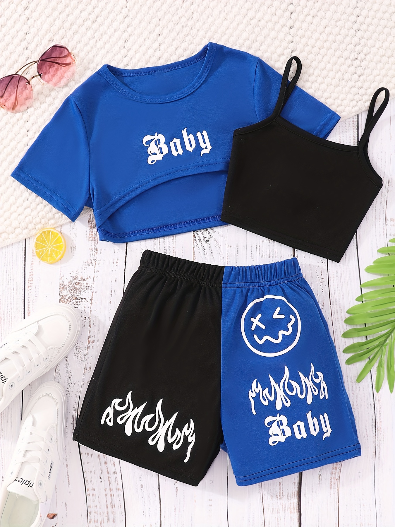 Girls Camisole Elastic Waist Shorts T shirt Tee Baby Print - Temu