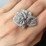 elegant flower ring silver plated inlaid shining zircon exaggerated decor for party perfect anniversary birthday gift for your love make her be the most stunning girl details 7