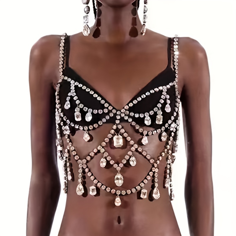 Body Chains Rhinestone Bra Body Chain for Women Sexy Crystal Bling  Underwear Multi Layers Jewelry Party Accessory