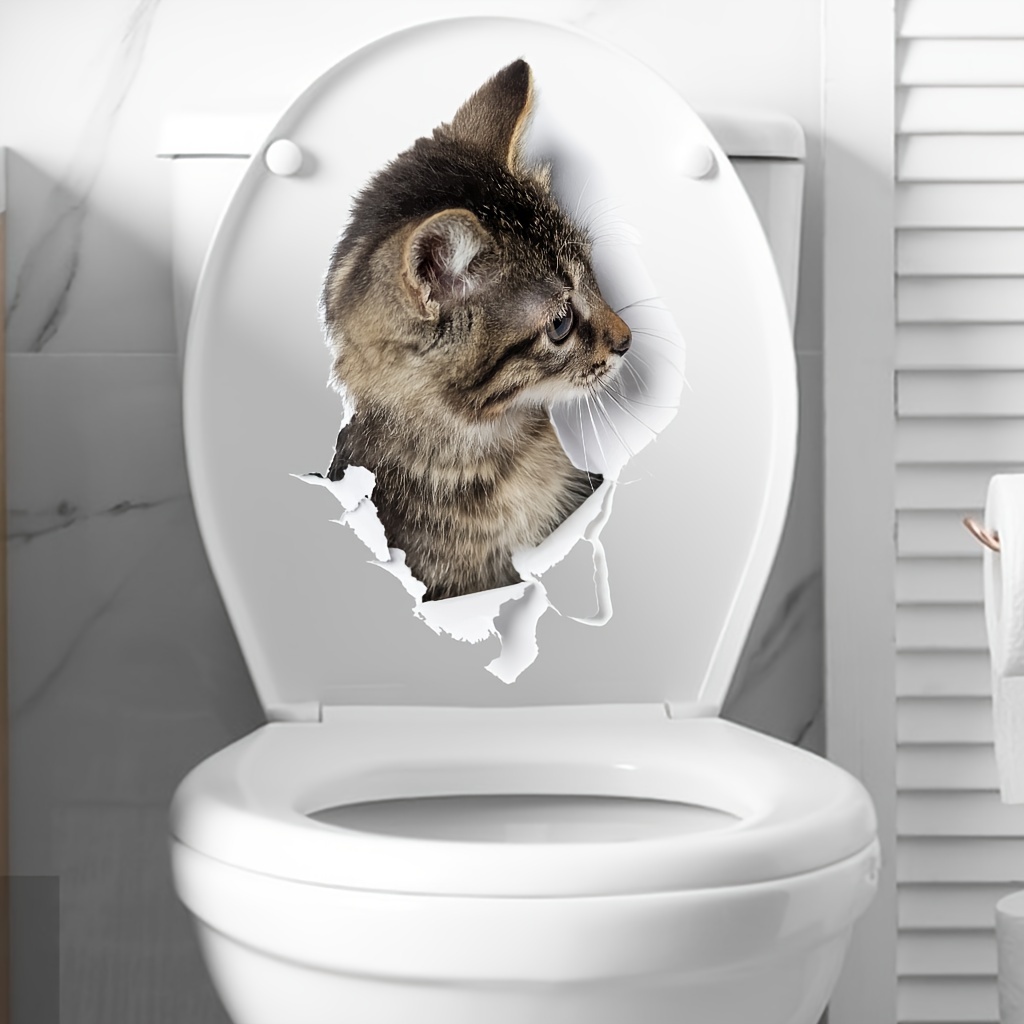 1pc 3D Tier Wasserdichte Toilettenbrille PVC-Aufkleber, Abnehmbare  Vinyl-Katzen-Tapete, Lustiger Katzen-Toilettenbrillenaufkleber,  Kunstdekoration