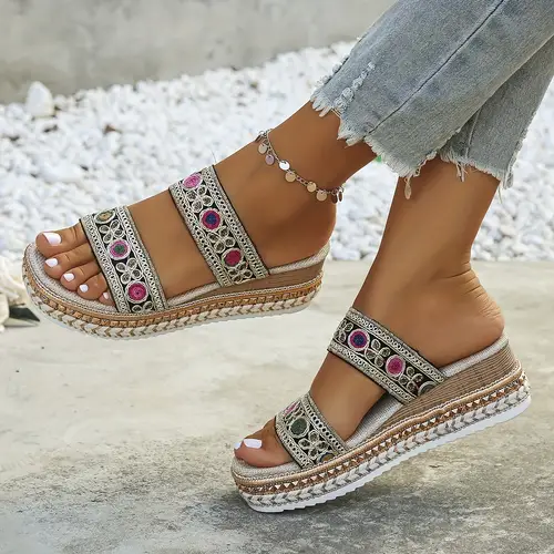 Women's Espadrille Wedge Sandals, Tribal Style Closed Toe D'orsay Shoes ...
