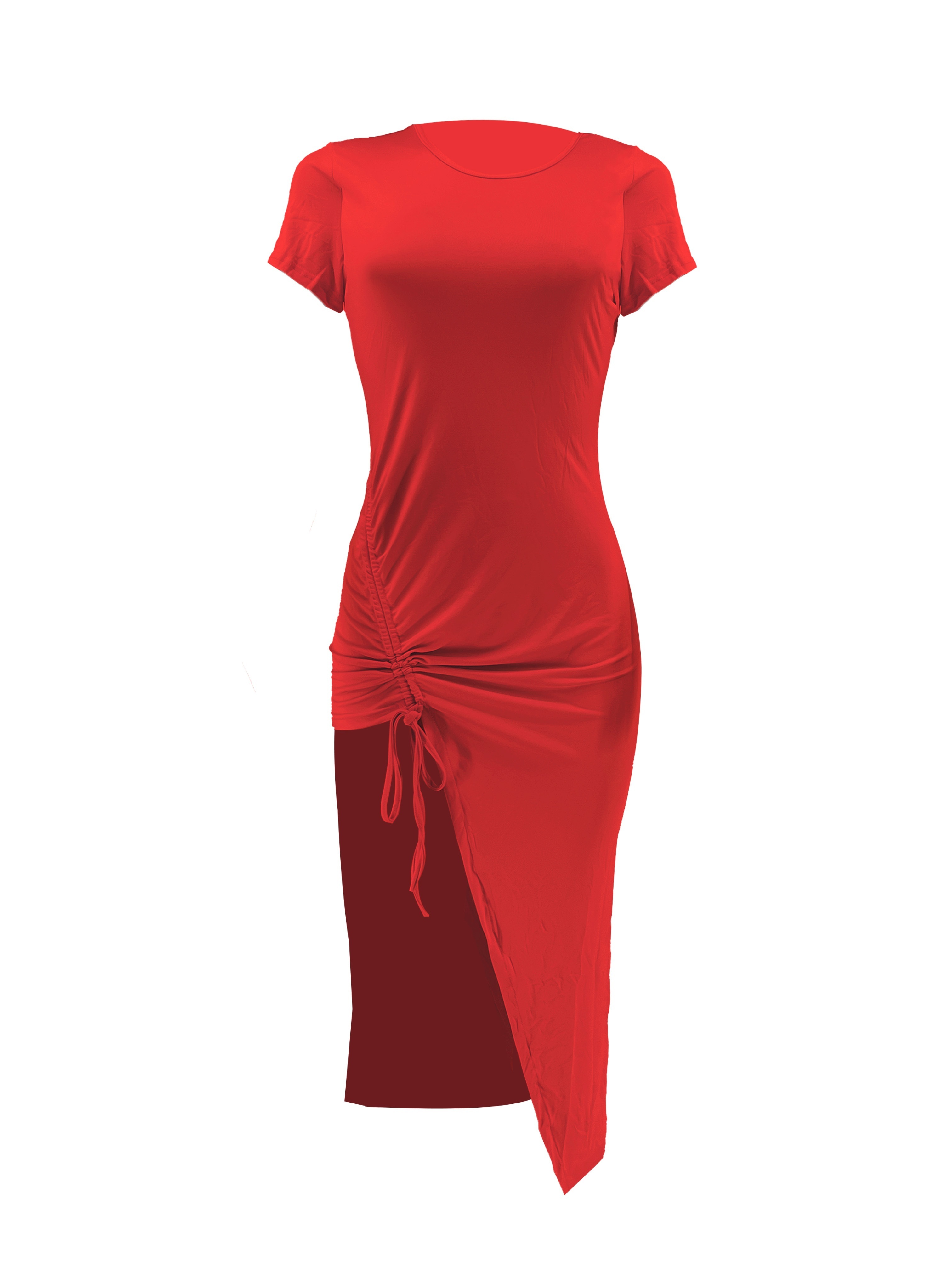 Almost Famous Ruched Drawstring Bodycon Dress in Red