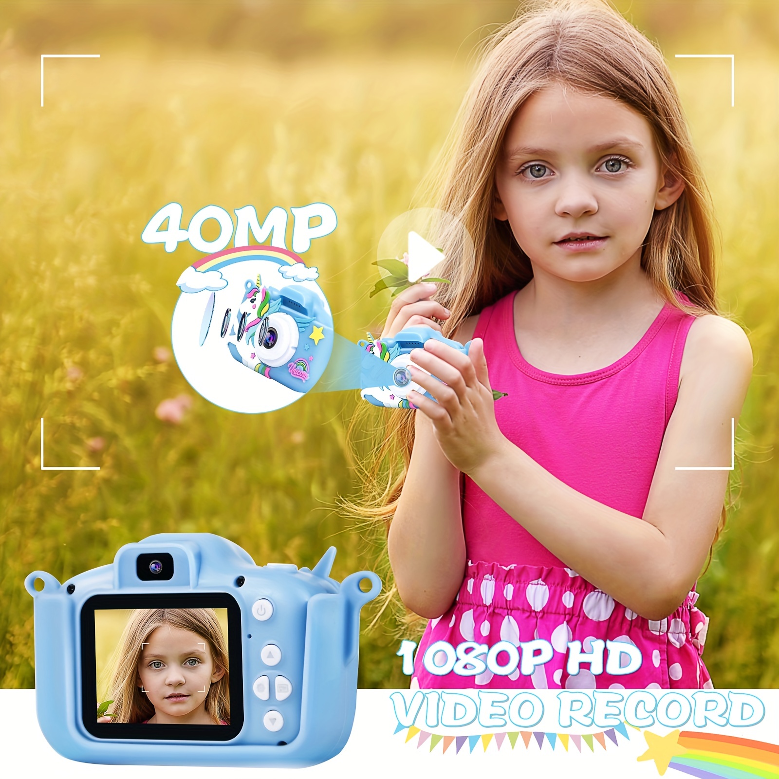 Elixir - Appareil photo antichoc Selfie pour enfants - double caméra pour 3- 10 ans, vidéo HD + carte SD 32 Go. Cadeau d'anniversaire de Noël pour  tout-petits garçons/filles (bleu) - Appareil photo
