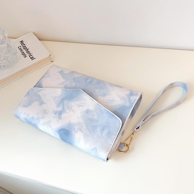 Tie Dye Wristlet Clutch / Crossbody Bag (Blue, White)