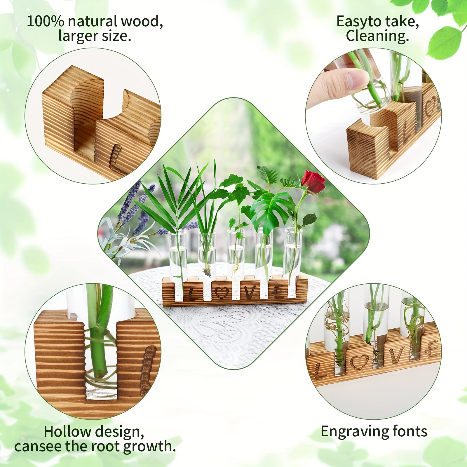 Propagation Stations Terrarium With Wooden Stand,5 Test Tube