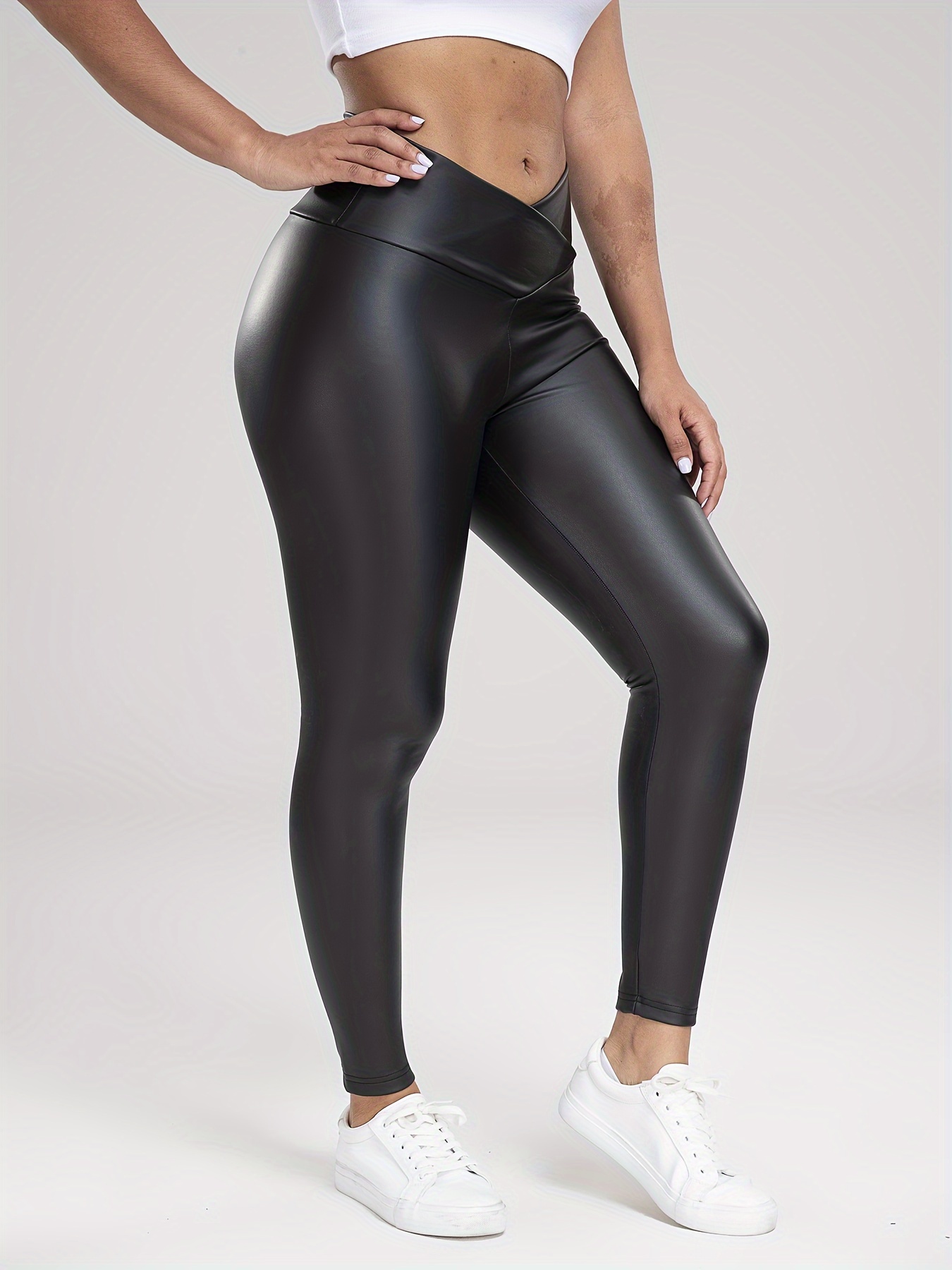 Faux Pu Leather Quick Dying Butt Lifting Cropped Leggings - Temu