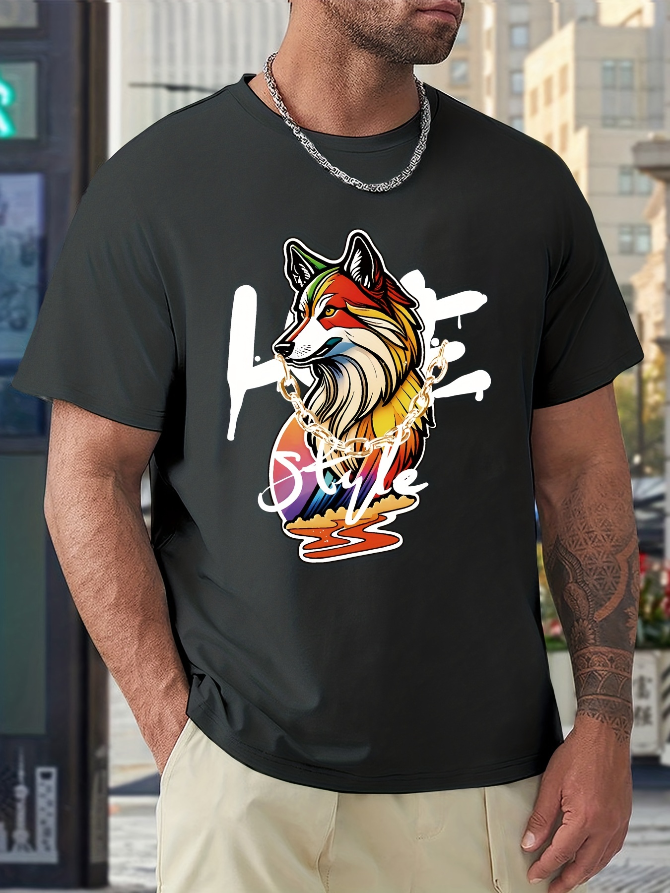 Mens Casual Tiger Graphic Print Round Neck T Shirt Summer