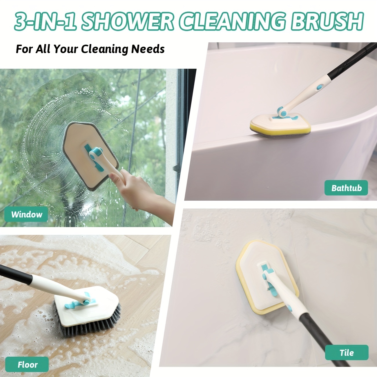 3 In 1 Shower Cleaning Brush Long Handle Bathroom Scrubbing Tile Adjustable