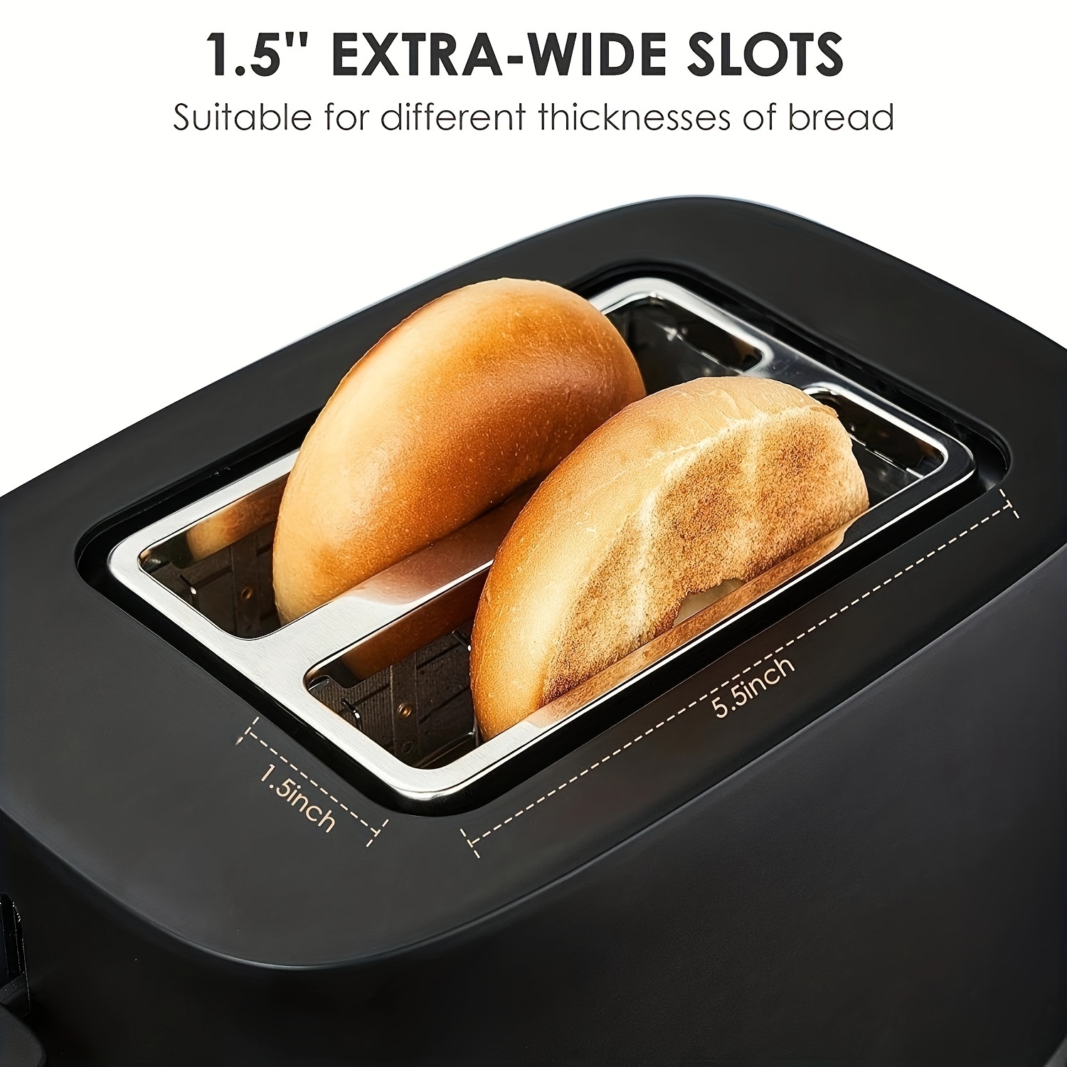 prepAmeal Long Slot Toaster 2 Slice Toaster with 6 Shade Settings,  Bagel/Cancel, Extra Wide Slots, Removable Crumb Tray, for Bagels, Waffles,  Breads