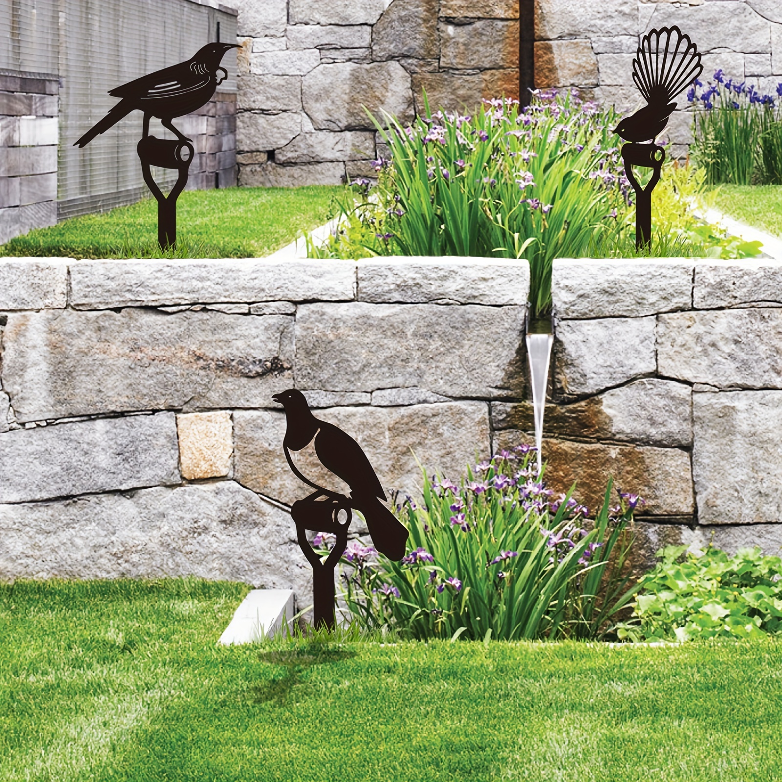 Pile de famille d'oiseaux de jardin, décoration de famille de caille  extérieure, jardin extérieur Cour pelouse terrasse jardin métal pingouin  silhouette pile, art décoratif de jardin d'oiseaux en méta