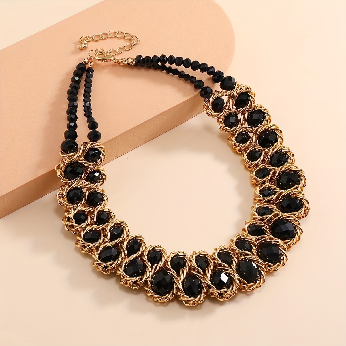 

Elegant 2 Rows Braided String Black Artificial Crystal Necklace