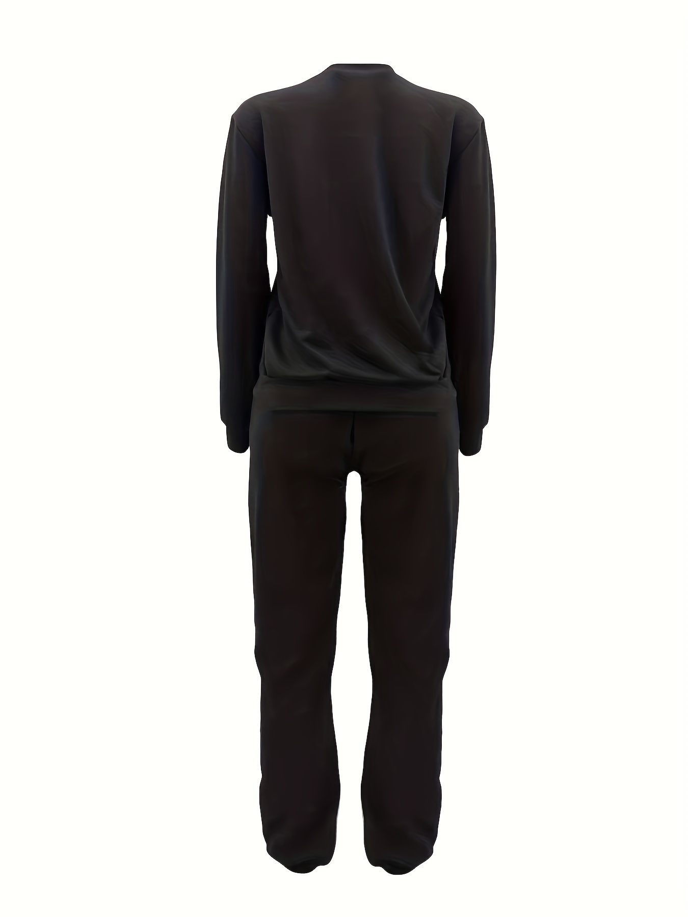 Letter Print Two-Piece Set Crew Neck Long Sleeve Tops & Drawstring Jogger Pants