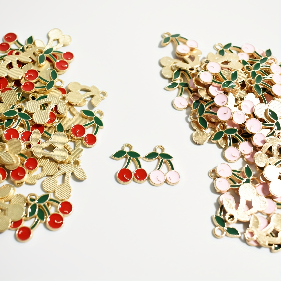 10pcs Pink Cherry Pendants for DIY Jewelry Making