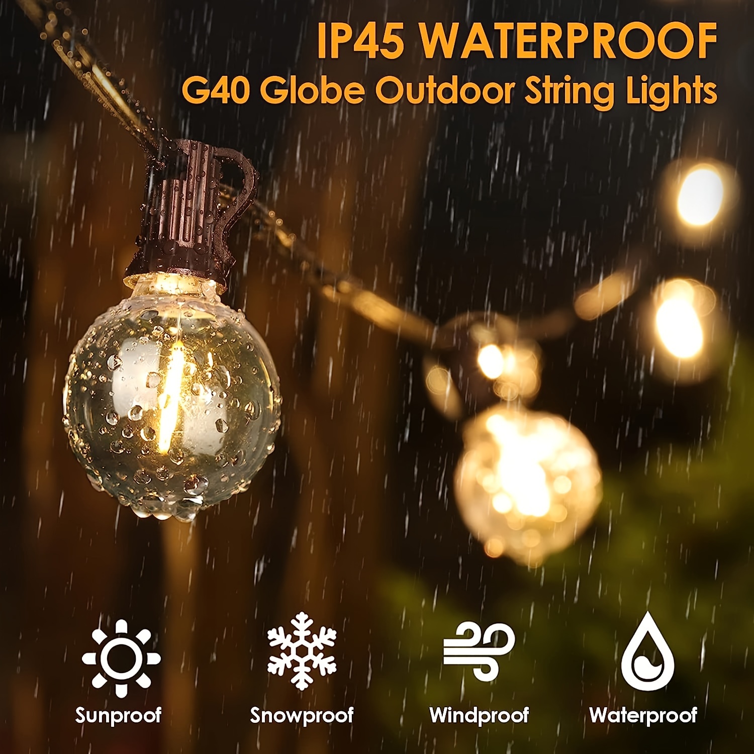 50FT LED G40 Globe String Lights, Shatterproof Outdoor Patio String Lights  with 50+2 Dimmable Edison Bulbs, 50 Backyard Hanging Bistro Light