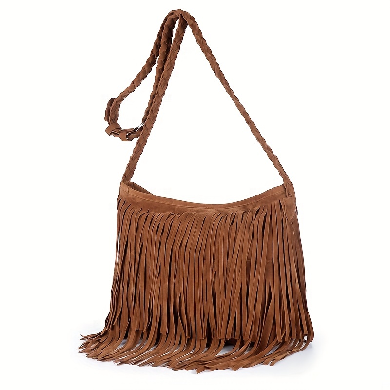 1pc Solid Color Crescent Shoulder Bag With Tassel Decor & Zipper Closure  Perfect For Women