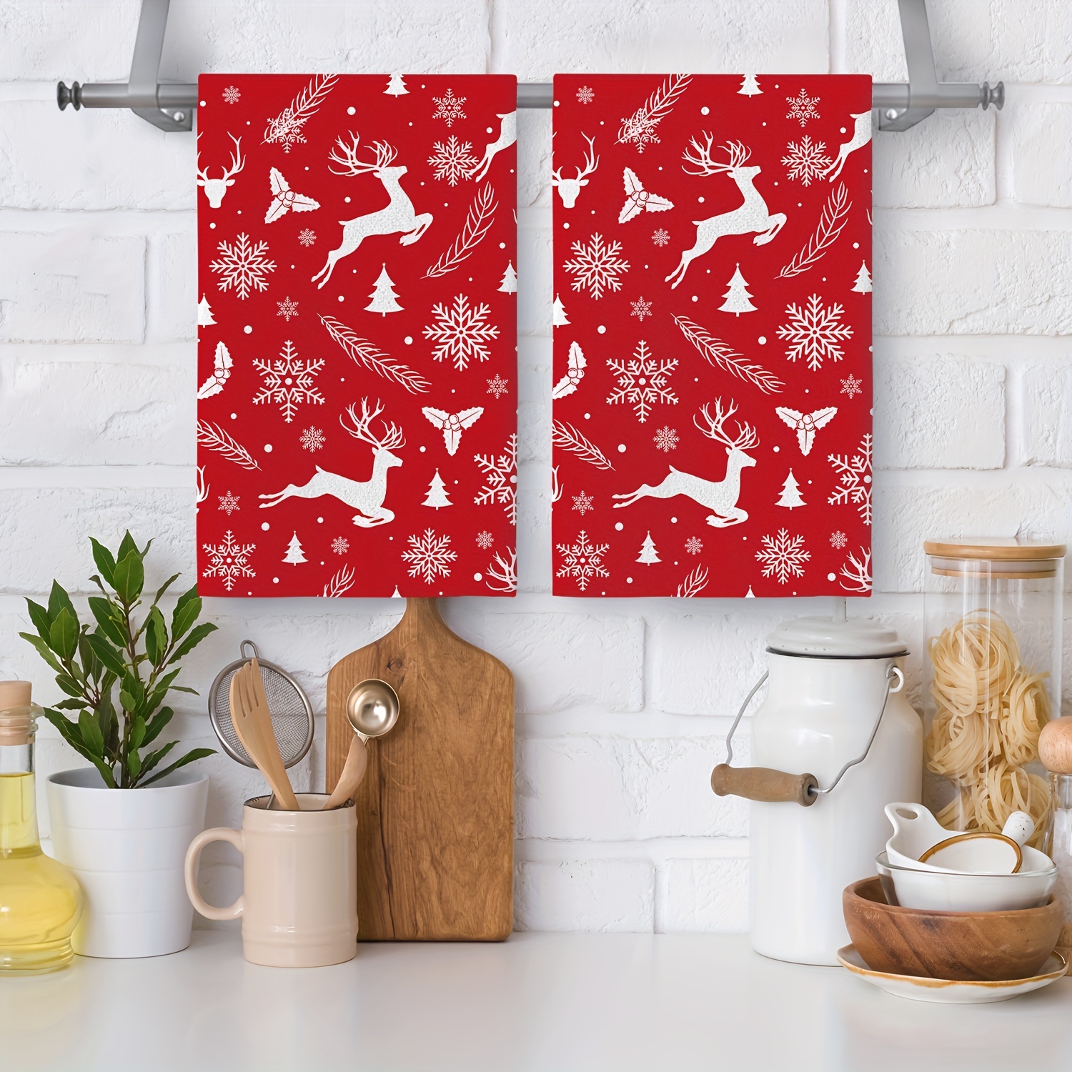 2pcs, Polyester Scouring Pad, Christmas Theme Snowflake Deer Pattern  Kitchen Towels, Dish Towels Bathroom Hand Towels, Soft Absorbent Tea  Towels, Kitc