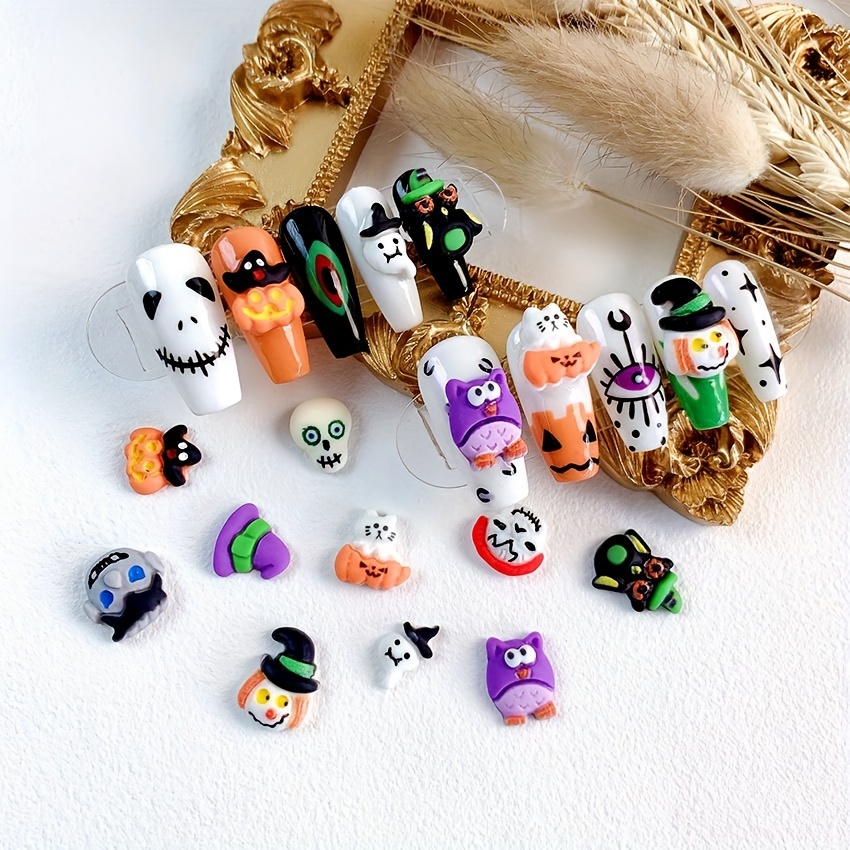 Halloween Nail Art Charms,resin 3d Ghost, Cat, Pumpkin, Haunted House  Flatback Rhinestones,nail Art Supplies For Women And Girls - Temu