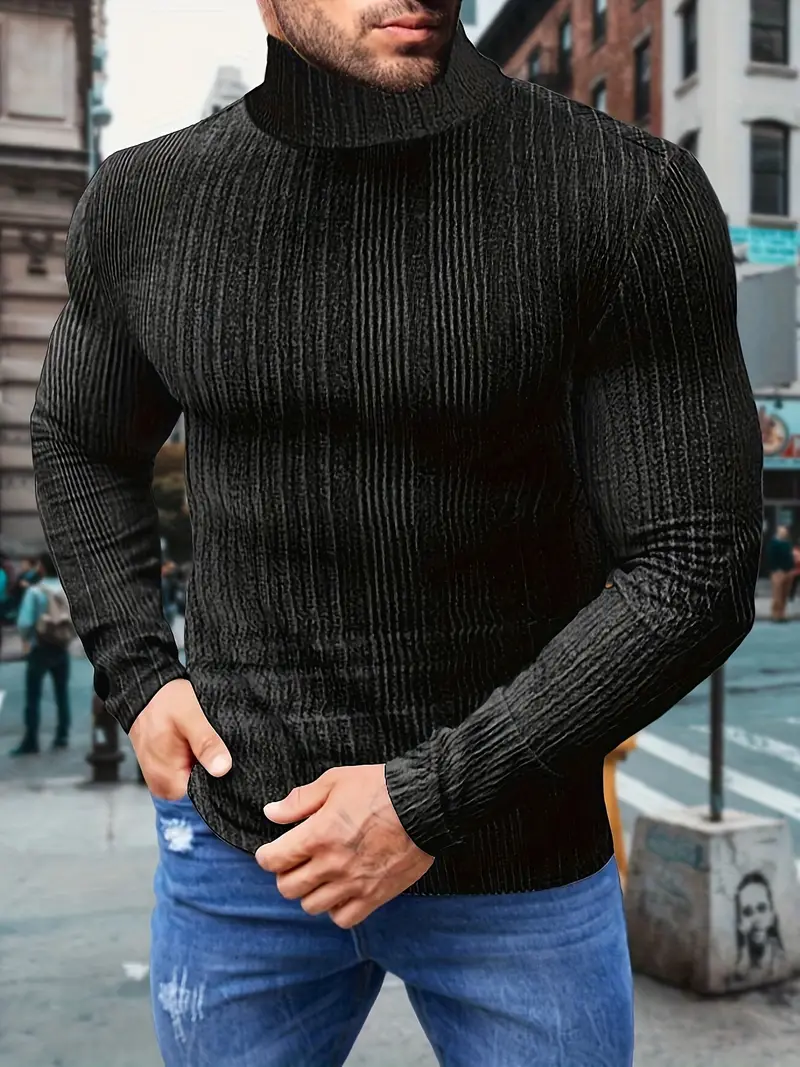 Men's Retro Solid Ribbed Crew Neck Long Sleeve Active T-shirt Tee, Casual  Comfy Shirts For Winter Fall, Men's Clothing Tops