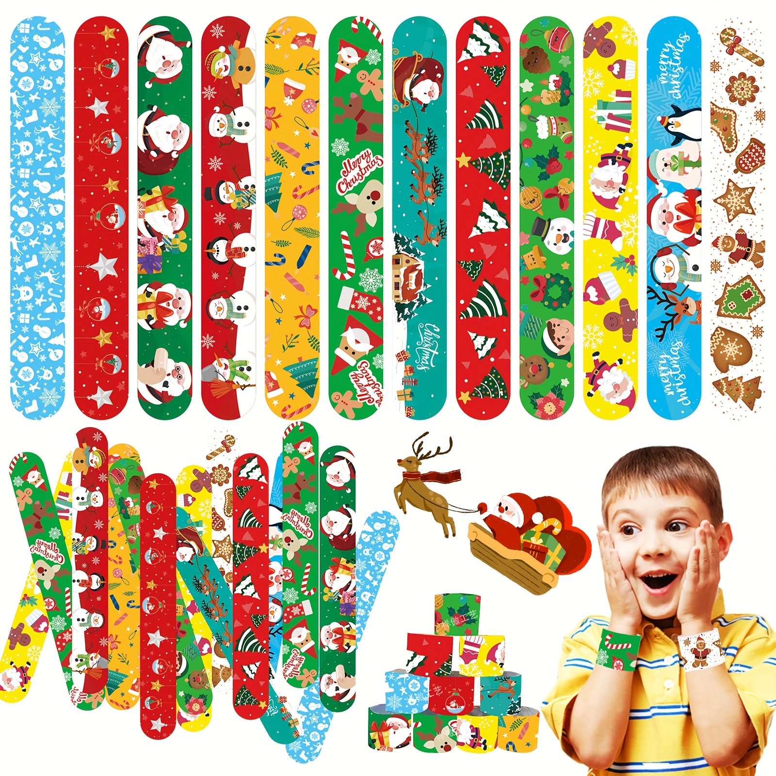 12pcs Snowflake Slap Bracelets, Winter Theme Slap Bracelets, Children's Party Favors, Suitable for Children's Winter Theme Party Favors, 12 Styles