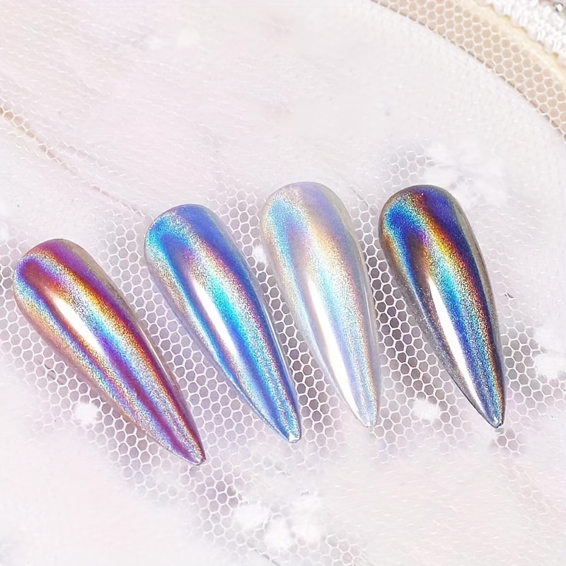 Magic Mirror Chrome Nail Powder Holographic Laser Silvery - Temu