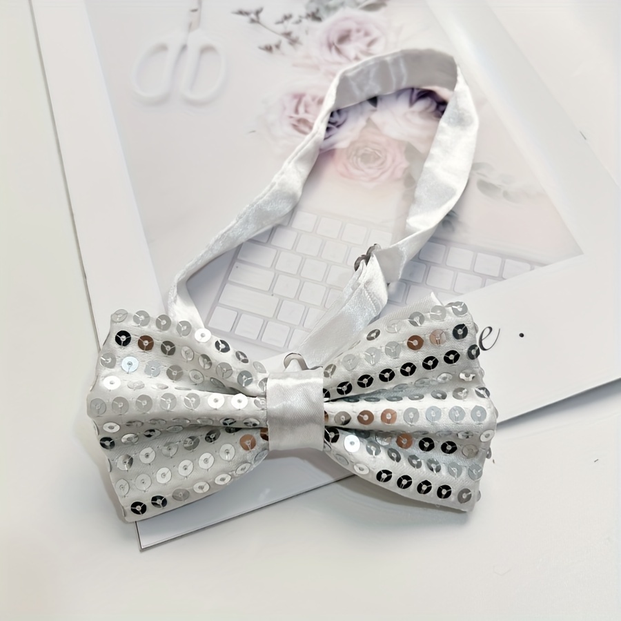white sequin bow tie