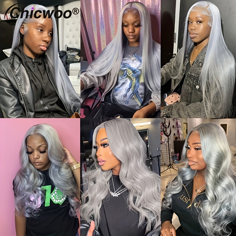 13x4 Silver Grey Colored Lace Front Wigs For Women Deep Body Wave