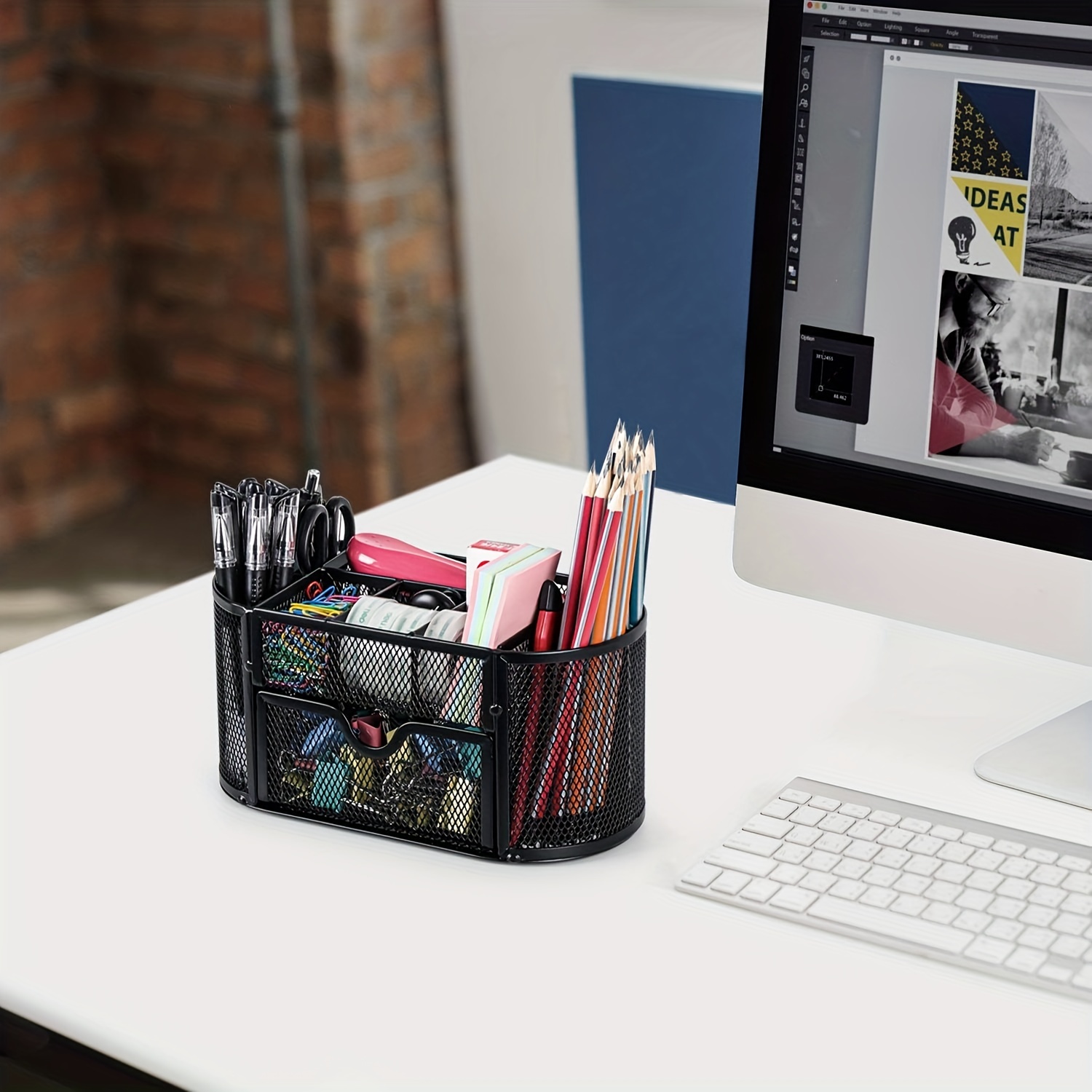 Desk Organizer 4 Compartments Pen Holder All In One Office - Temu