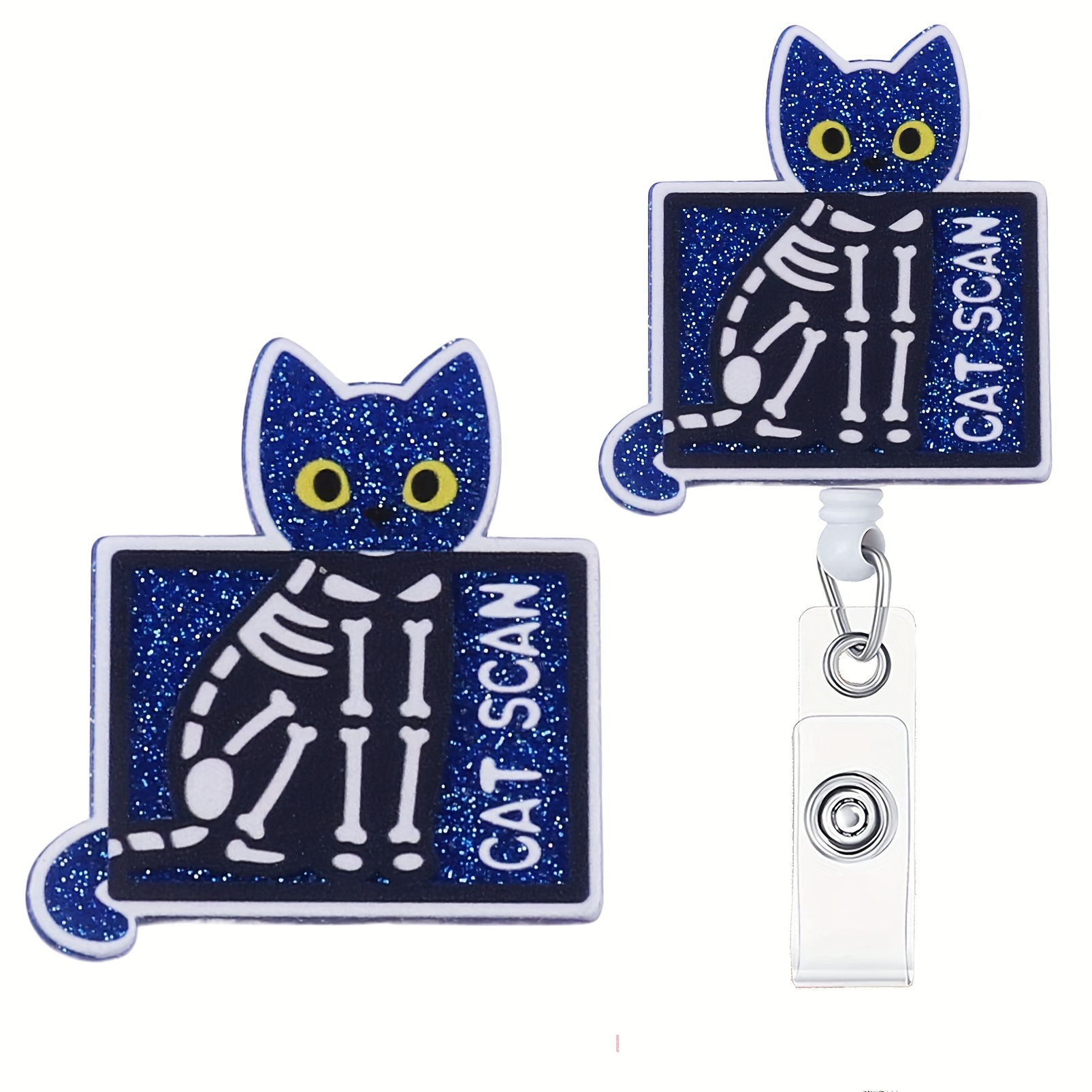 1pc Nurse Retractable Badge Reel With Clip, Cat Scan ID Badge Holder, Cute  Funny Glitter Badge Reel Gift For RN LPN Nurse Doctor Assistant Medical Sta