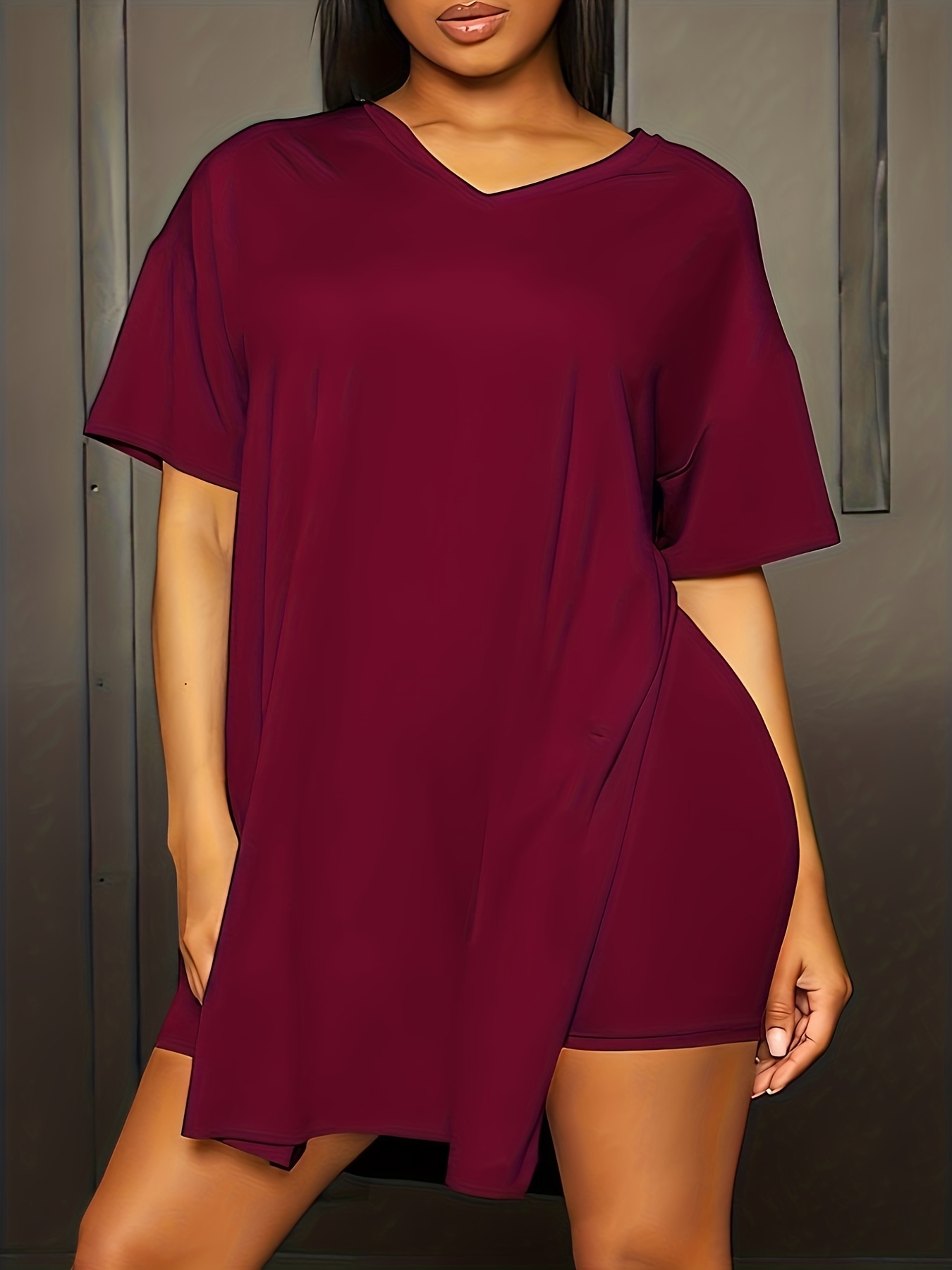 Oversized T Shirt Set Drop Shoulder Short Sleeve Side Slit T Shirt & Shorts 2pcs