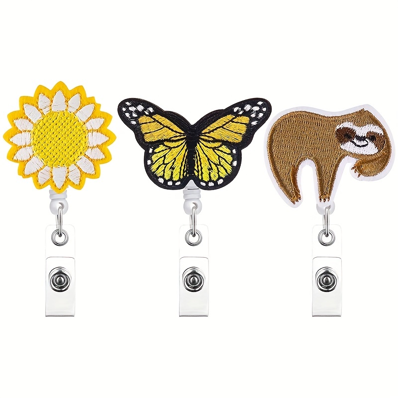 Cute Animal Sunflower Embroidered Badge Clip Retractable Id - Temu Portugal