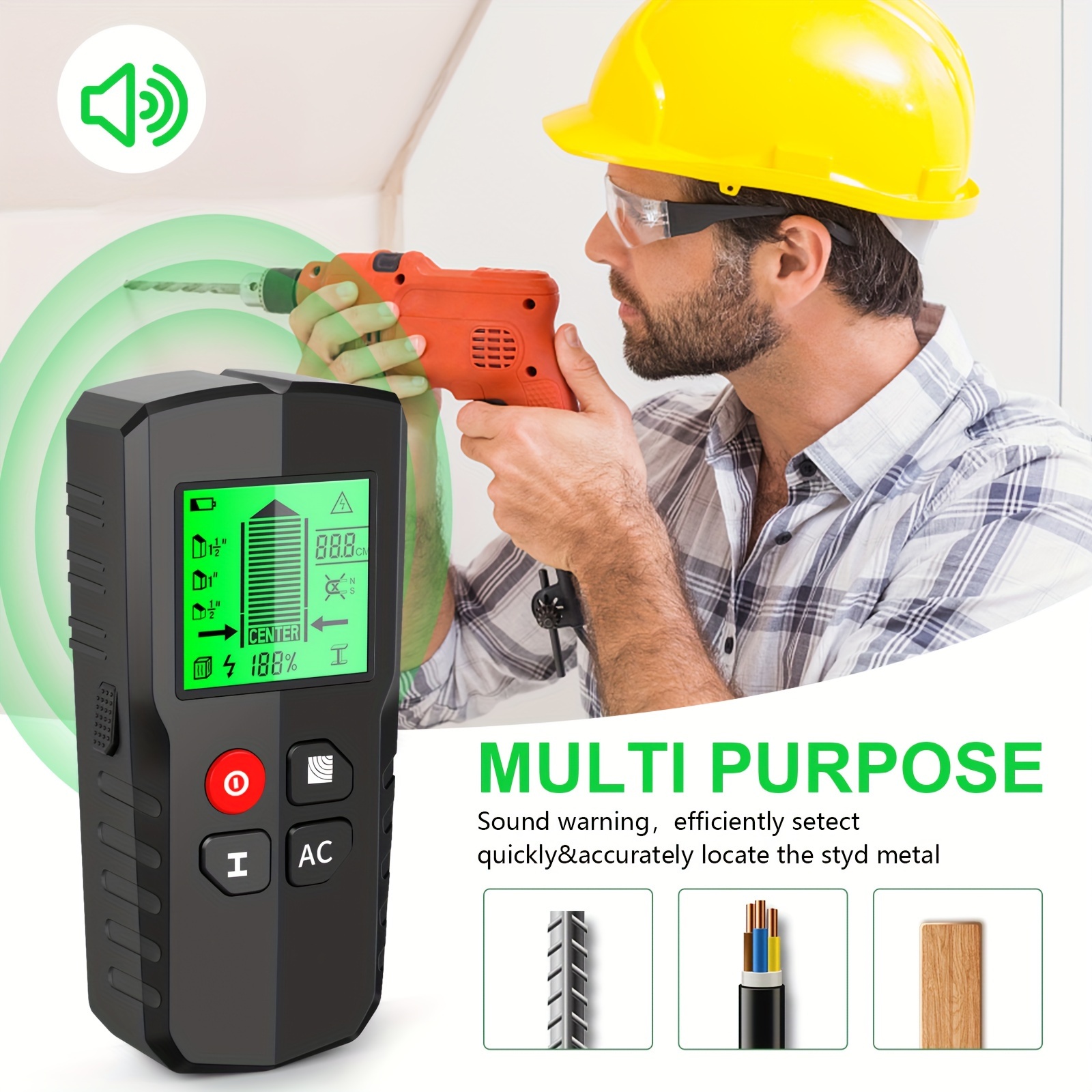 Stud Finder Wall Scanner - 5 in 1 Stud Detector with Intelligent  Microprocessor Chip and HD LCD