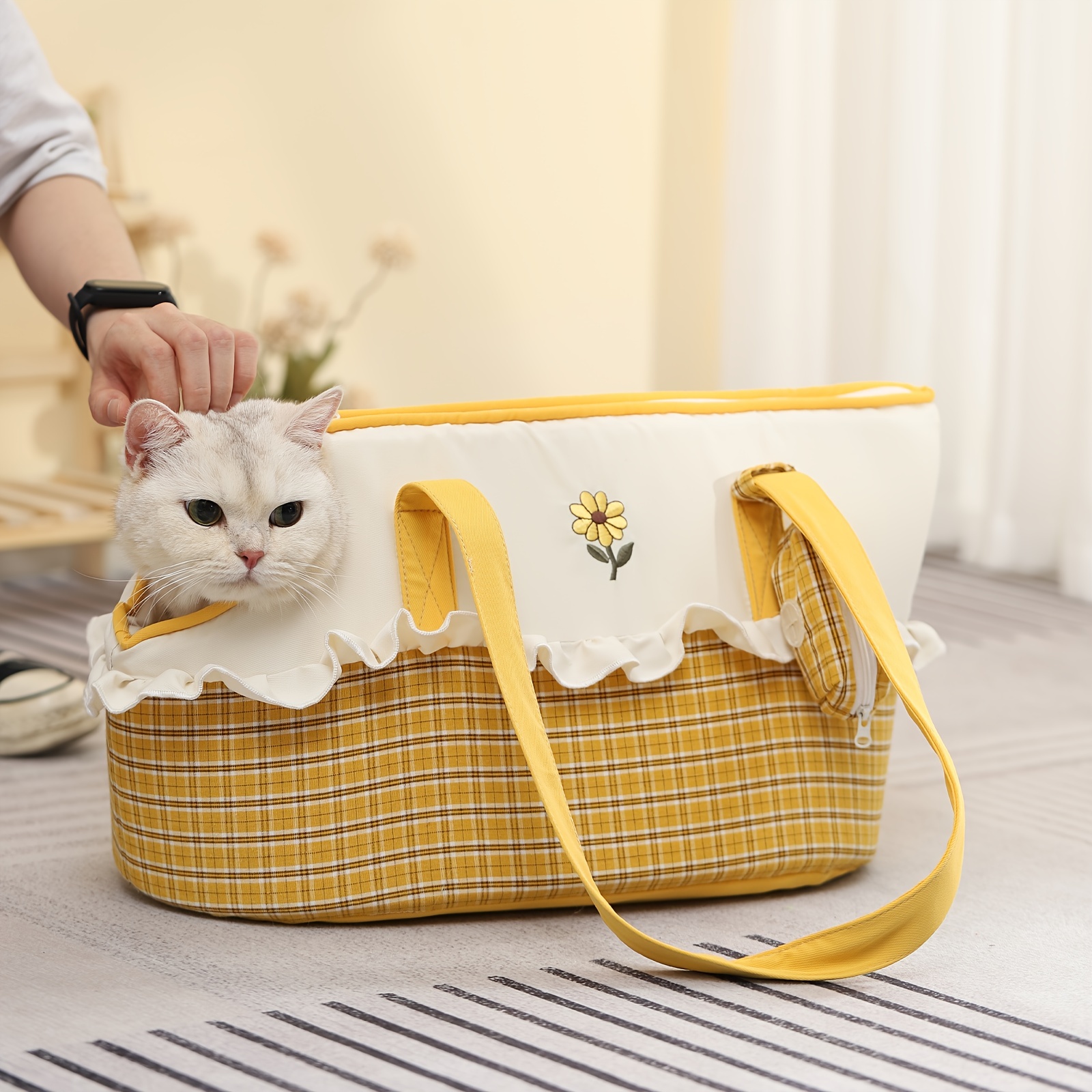 Summer Breathable Fresh Plaid Pet Out Portable Bag Carry Cat Bag