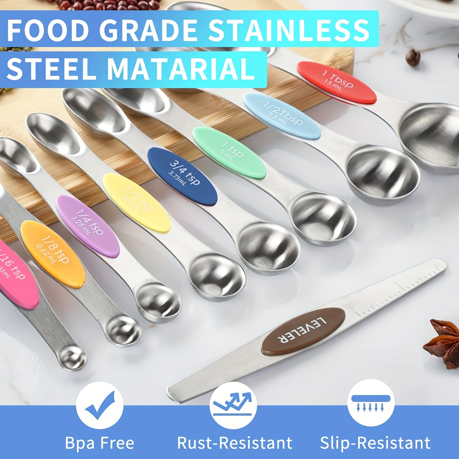 Magnetic Measuring Spoons Set of 6 Stainless Steel Dual Sided