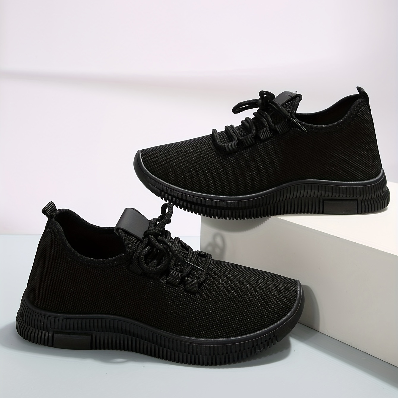 Women's Knit Lace Up Sneakers Round Toe Soft Breathable Comfy Shoes