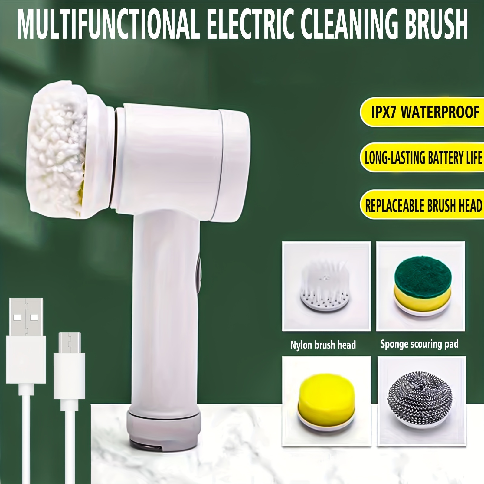 Electric Cleaning Brush 5-in-1 Handheld Kitchen Cleaner Cordless Spin  Scrubber