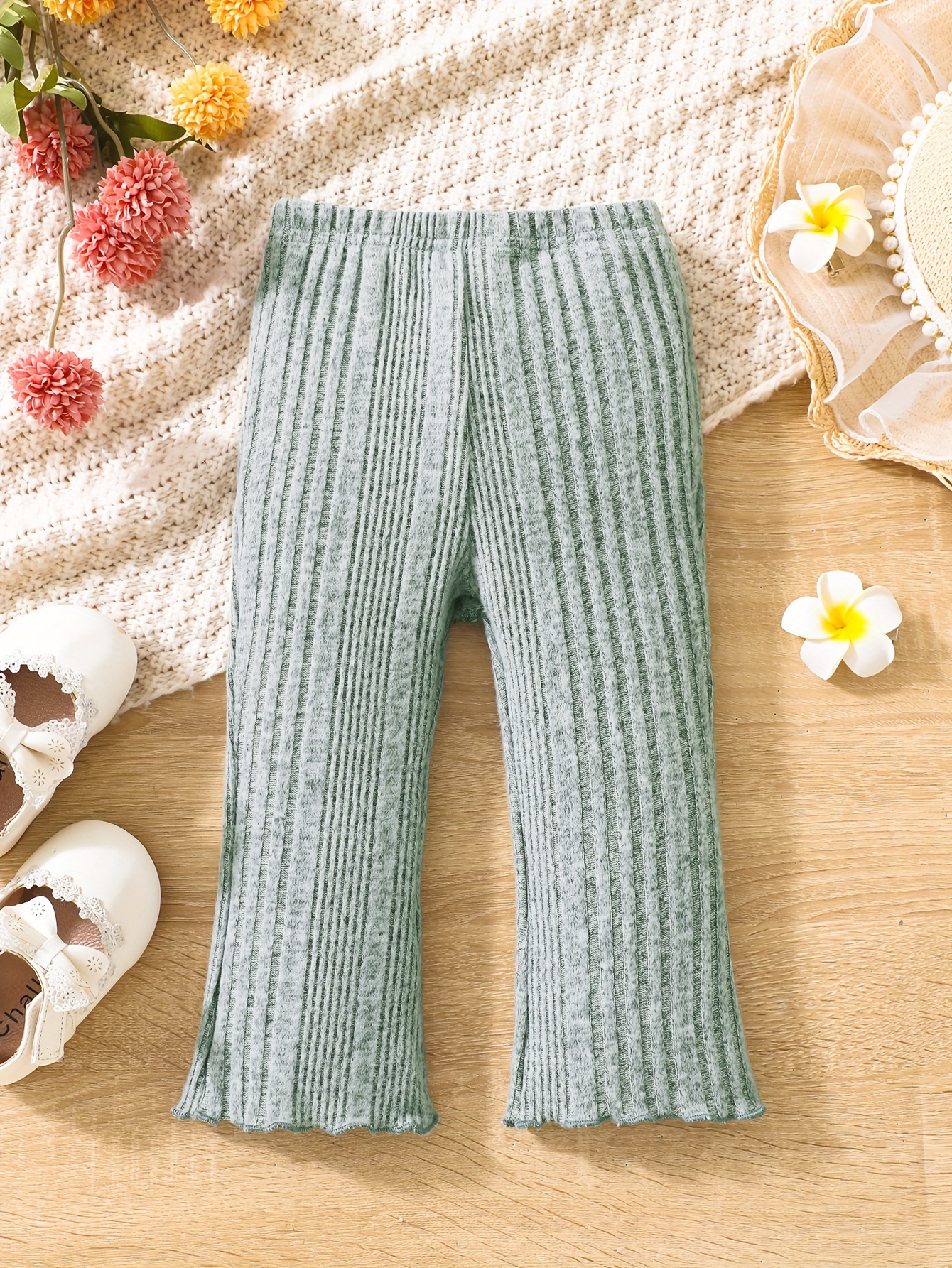 Baby Flare Leggings Kids Knit Ribbed Comfy Casual Pants - Temu Canada