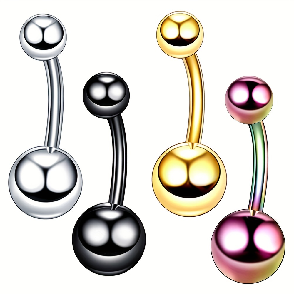 4pcs Stainless Steel Round Navel Ring Set with 4 Colors