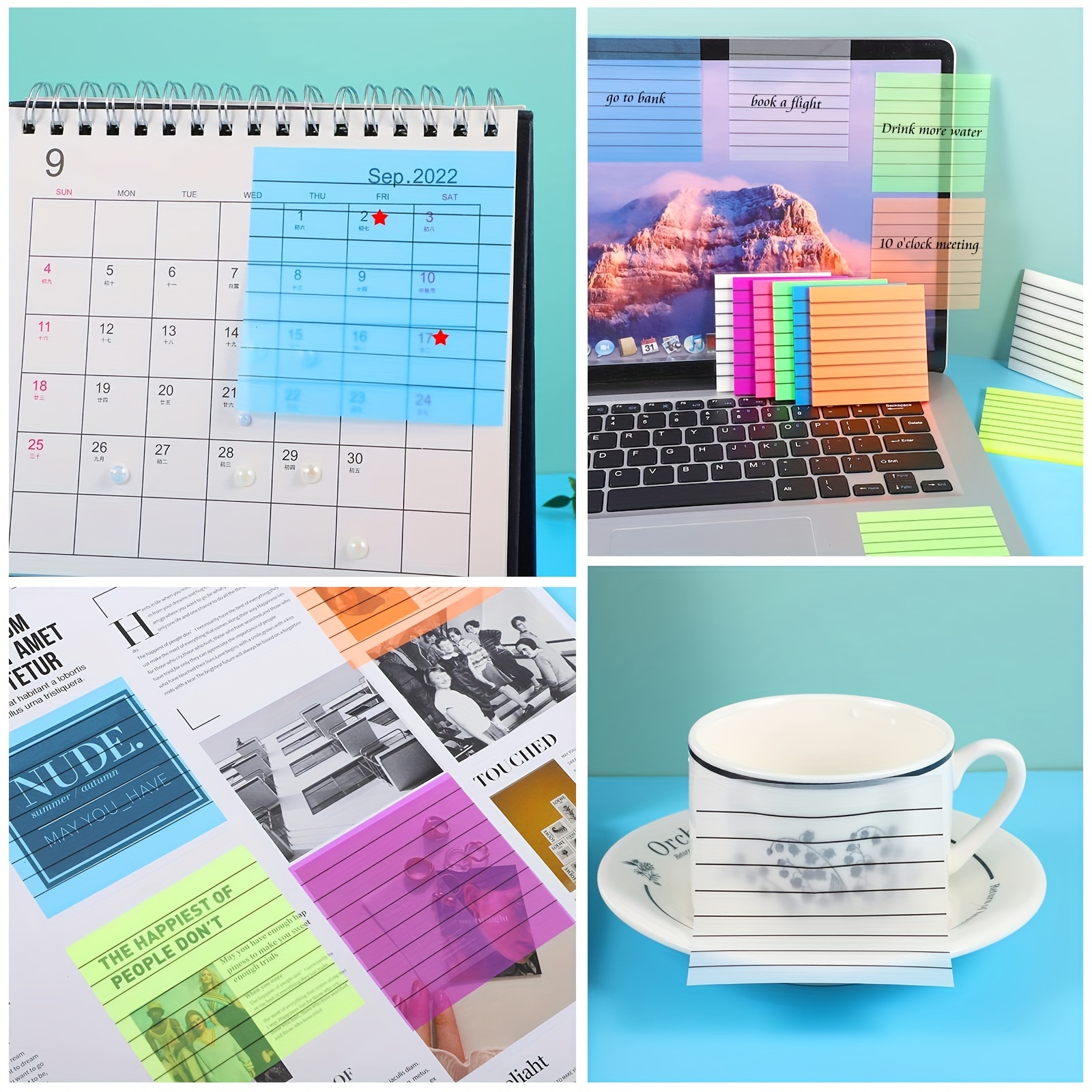 Transparent Liner Notes, 6 Color Waterproof Adhesive Pads Transparent  Sticky Notes Translucent Color Pad Of High Viscosity To-do List Office  School 30