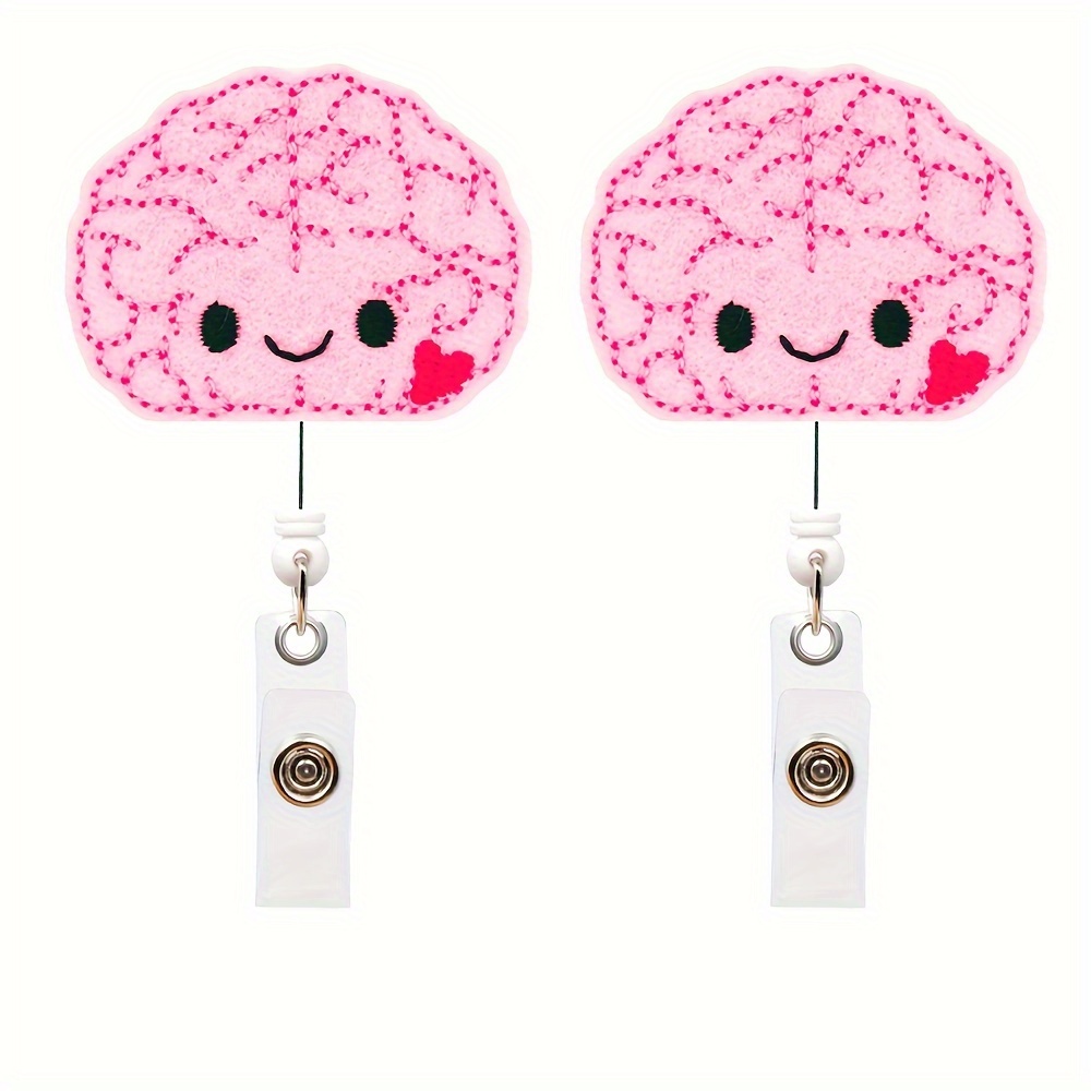 2 Packs Cute Brain Badge Reel With Alligator Clip, Retractable ID Badge  Holder For Women