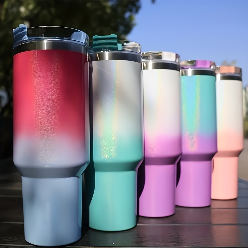Glossy Glitter Tumbler With Lid And Straw, Stainless Steel Thermal Water  Bottle With Handle, Portable Drinking Cups, For Car, Home, Office, Summer  Drinkware, Travel Accessories, Home Kitchen Items, Birthday Gifts - Temu