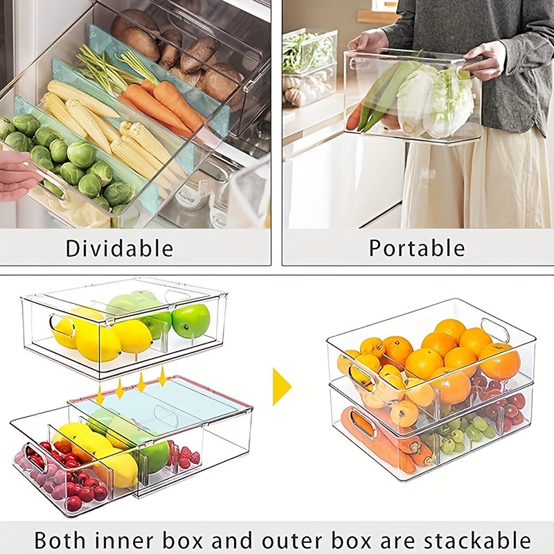 1pc Refrigerator Drawer With Drawer, Can Stack Transparent Refrigerator  Drawer, Fruit And Vegetable Storage Containers, Suitable For The Kitchen  Pantr