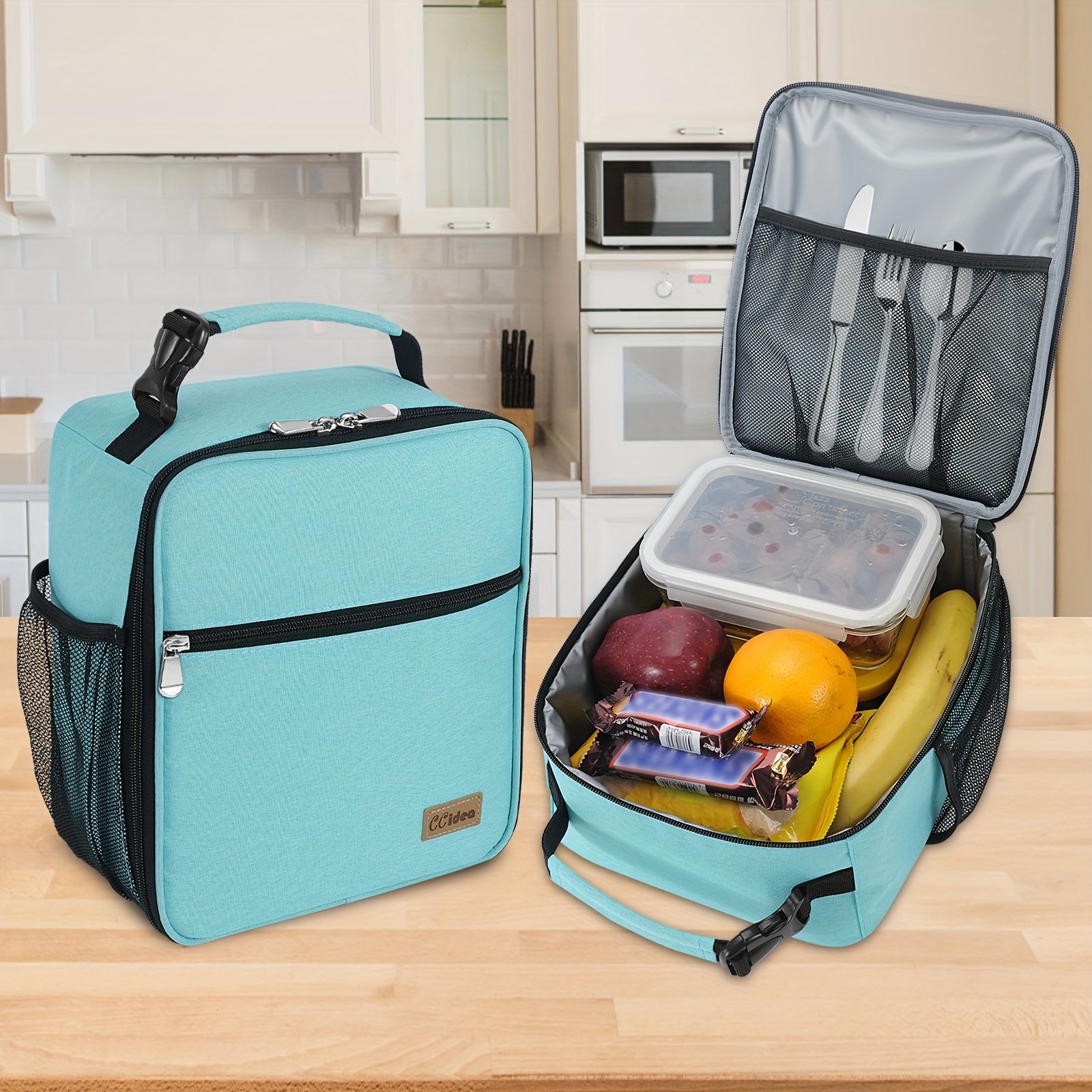 Portable Zipper Lunch Bag with Side Pocket