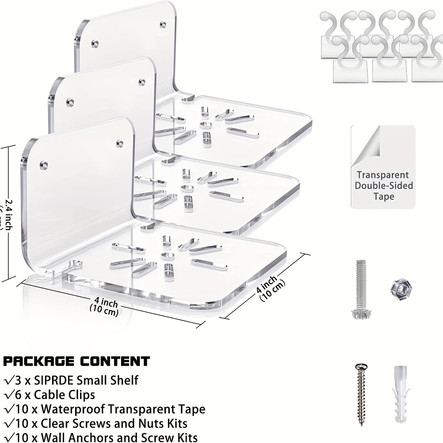 SIPRDE Acrylic Small Wall Shelf Set of 3 for Security Cameras