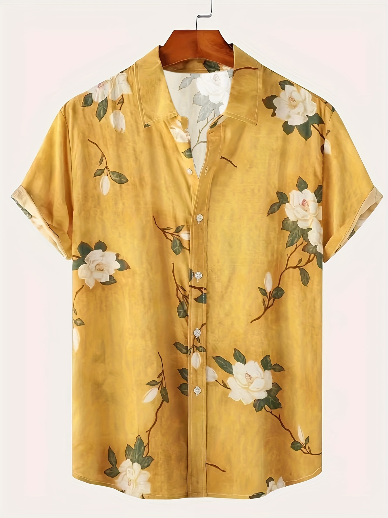 Men's Vintage Style Flowers Graphic Print Shirt With Slightly