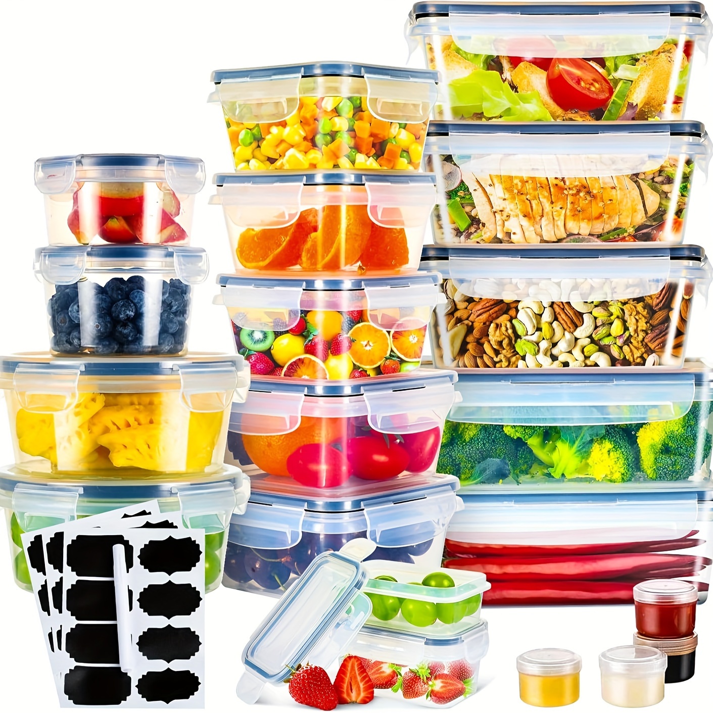 KEMETHY 36-Piece Food Storage Containers with Lids Airtight(18 Containers & 18 Lids) Plastic Food Containers for Pantry & Kitchen Storage and