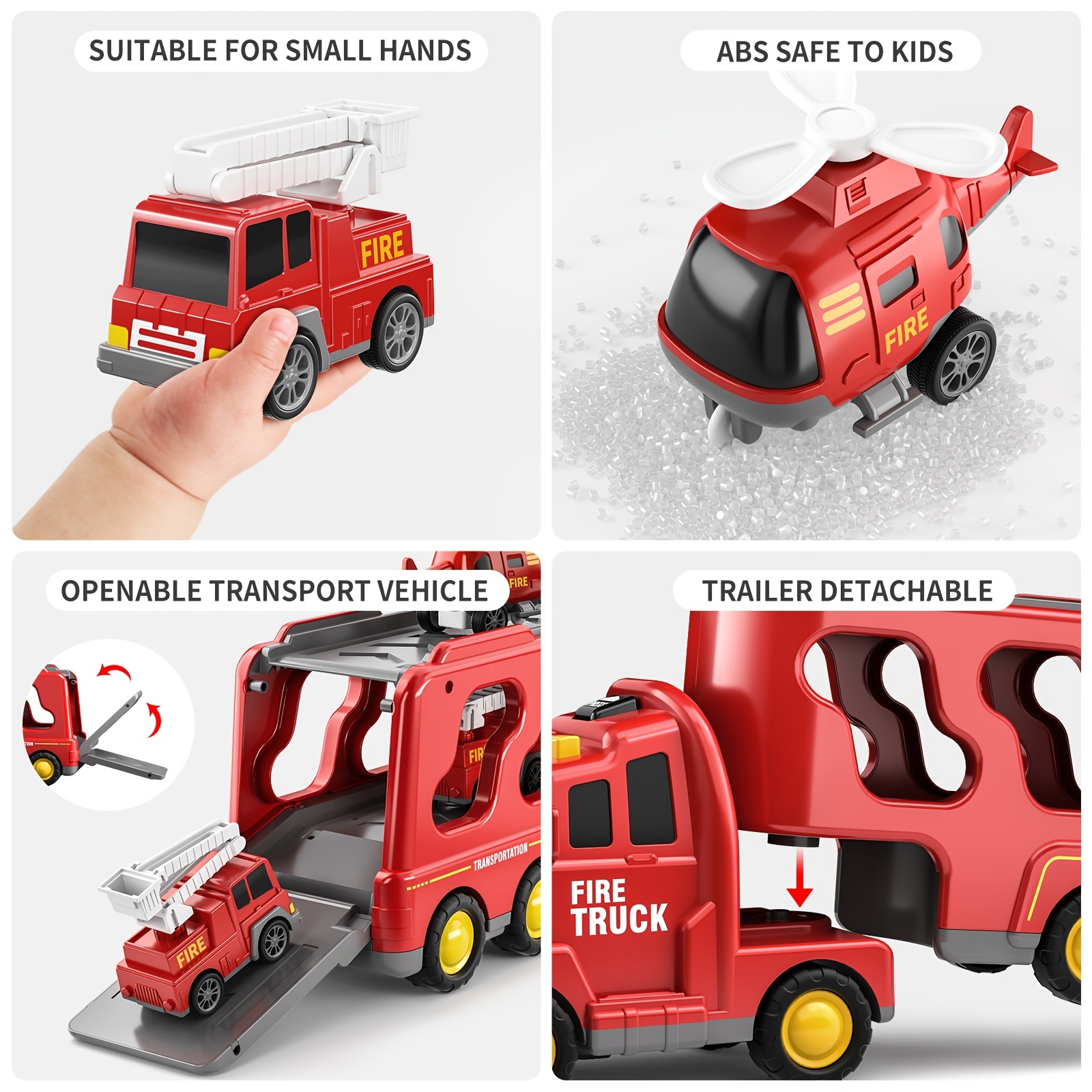 Jouet de camion de pompier pour garçons de 1, 2, 3, 4, 5, 6 ans, 5 en 1 -  Porteur pour enfants - Camions de pompiers pour tout-petits - Jouet  d'anniversaire - Pour voiture - Friction - Jouet puissant